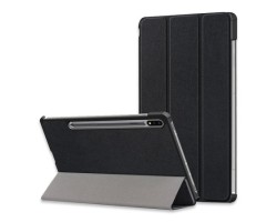  Tok álló, bőr hatású Samsung Galaxy Tab S7 / S8 (FLIP, oldalra nyíló, TRIFOLD asztali tartó funkció) FEKETE hajtogatós fekete
